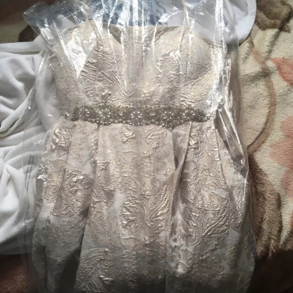 Embroidered maxi strapless prom dress